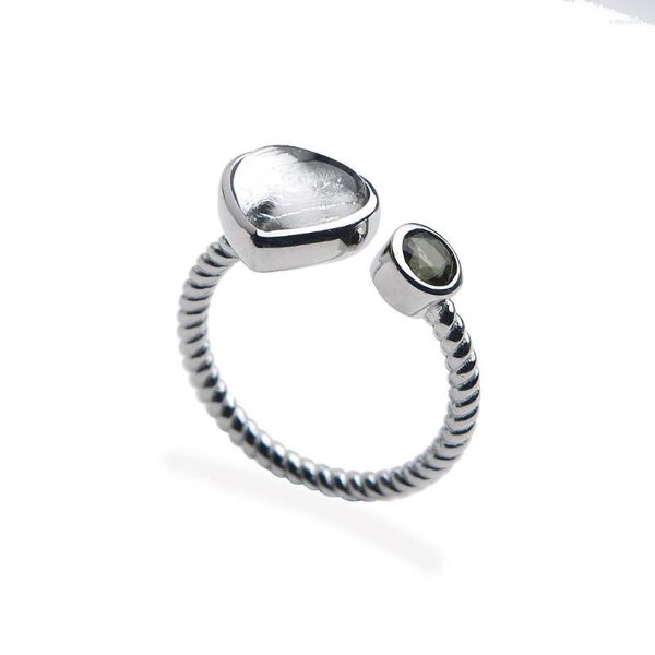 Cluster Ringe Natürlicher Gibeon Eisen Meteorit Verstellbarer Ring Herz Schmuck Für Frauen Dame Männer Geschenk Versilbert 10mm Perlen