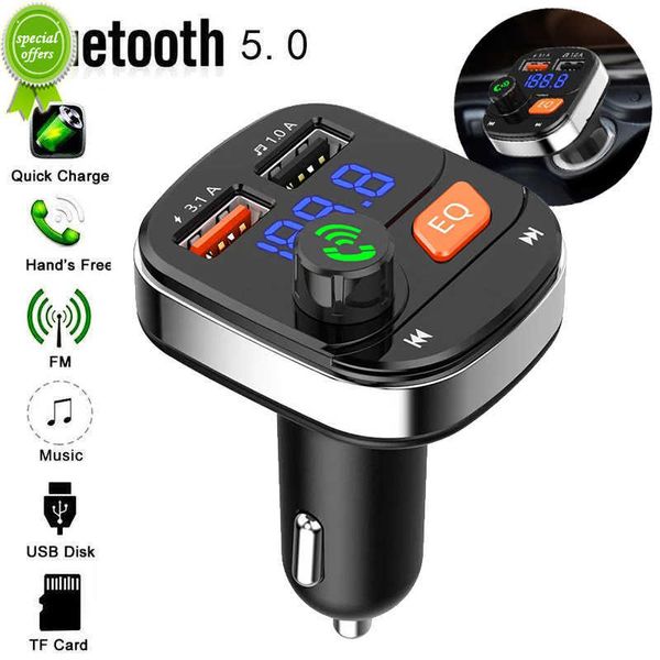 Elettronica per auto Accendisigari per auto Trasmettitore FM con 5.0 Bluetooth Dual USB Type-C Supporto per ricarica rapida U Disk TF Card 1Pc