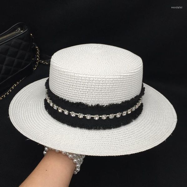 Cappelli a tesa larga Primavera ed estate Resort balneare Cappello da sole per le donne È impedito Bask Homburg Tempo libero TideWide con tetto piatto bianco