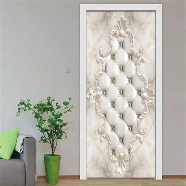 3D Borsa morbida bianca diamante PVC autoadesivo staccabile Adesivo per porta Murale Carta da parati Decalcomania Soggiorno Camera da letto Porta Decor Poster 21273e