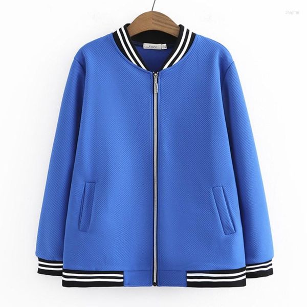 Capispalla 4XL Plus Size Jacket Women 2023 Spring Stand Collar Uniforme da baseball Manica lunga Splice Stripe Capispalla Oversize Curve Abbigliamento