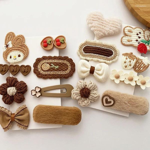 Accessori per capelli Colore caffè Latte Clip per ragazza cartone animato Orso carino Bambini Archi per capelli Fiore lavorato a maglia Barrette per bambini Baby