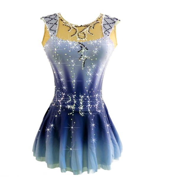LIUHUO платье для фигурного катания для девочек-подростков, женские купальники для соревнований, зимняя форма для выступлений на сцене, синий, серый цвет