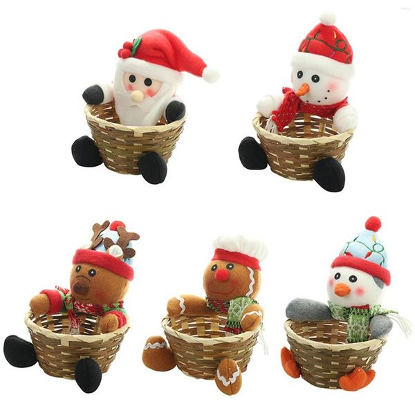 Decorações de natal suporte de doces cesta com boneca de pelúcia criativo festival rattan festa lanche recipiente de armazenamento de frutas ornamento para casa