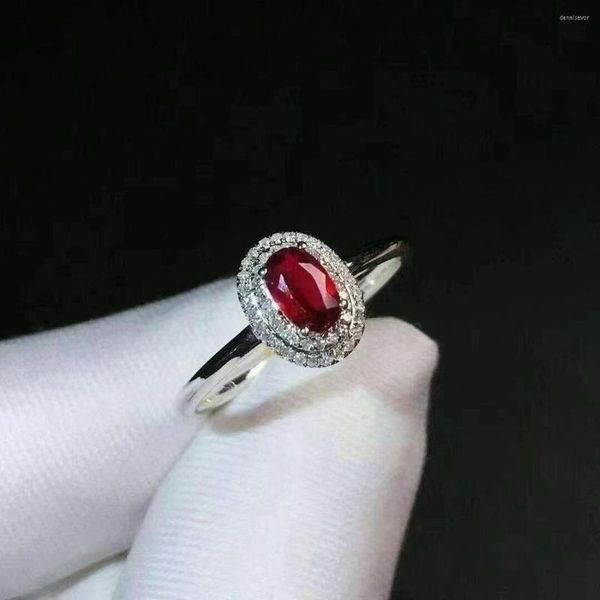 Anelli a grappolo Anello con rubino Gioielleria raffinata Oro massiccio 18 carati Rosso naturale da 0,66 ct Diamanti per donna Regali