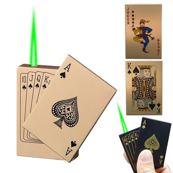 Jet tocha chama verde poker isqueiro recarregável poker playin cartão deck cigarro isqueiro jet tocha brinquedo engraçado fumar acessórios presente