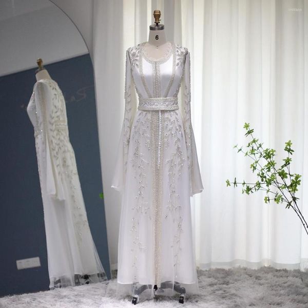 Abiti da festa Caftano di lusso arabo marocchino Dubai Abaya da sera musulmano manica lunga donna abiti da sposa abito formale avorio