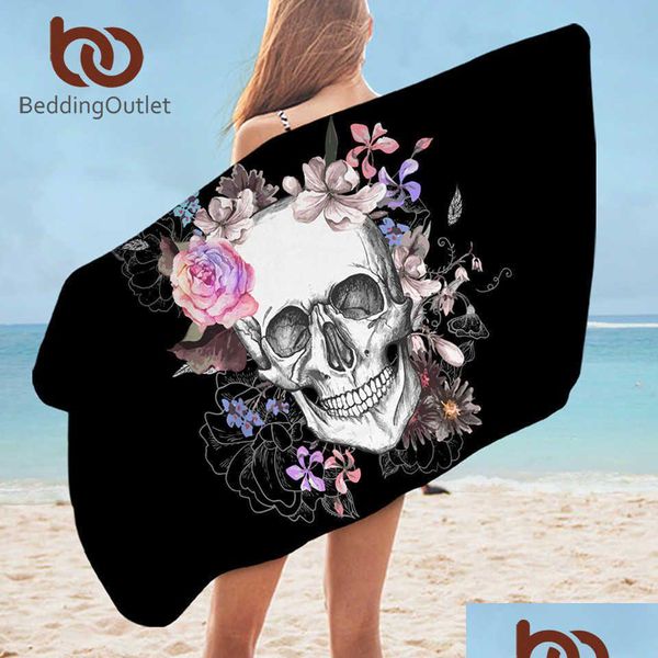 Asciugamano da bagno Beddingoutlet Sugar Skl Bagno Microfibra Gothic Floral Beach Pink Rose Rec Nero Yoga Mat Drop Delivery Home Garden El Dhzmk