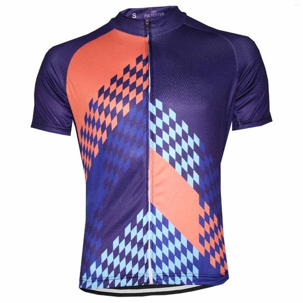 Giacche da corsa 2023 Maglia da ciclismo viola Camicia da bici a maniche corte da uomo estiva ad asciugatura rapida Abbigliamento da bicicletta a griglia blu arancione