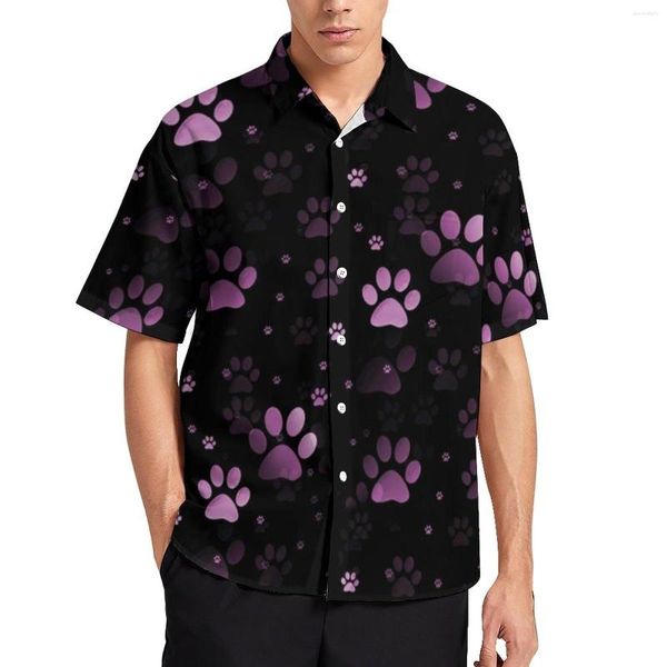 Camicie casual da uomo Camicia con zampe di cane rosa Stampa di zampe di animali da spiaggia Camicette personalizzate Hawaii Abbigliamento oversize retrò a maniche corte