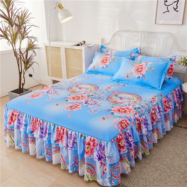 Gonna letto 3 pezzi Biancheria da letto Gonna letto con 2 pezzi Federe Copriletto matrimoniale Lenzuolo Coprimaterasso Completo Twin Queen King Size Lenzuola 230424