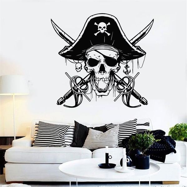 Sabres de pirata Capitão Capitão Sea Startador de parede de parede Decoração de casa náutica para o quarto do quarto do banheiro de vinil banheiro de banheiro quarto mural 3148 2253p