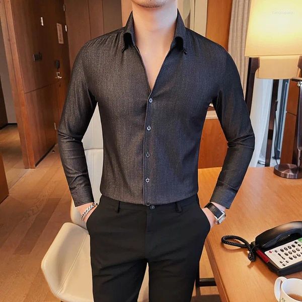 Männer Casual Hemden Hohe Qualität 4XL-M Business Formal Wear Langarm Für Männer Kleidung 2023 Slim Fit V-ausschnitt Bluse homme Smoking Verkauf