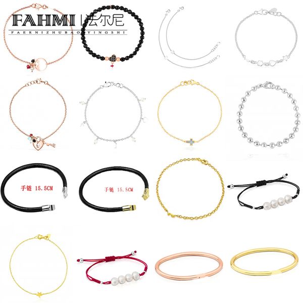 Fahmi Exquisite Perlenschnalle, Perlenarmband aus schwarzem Seil, schlichter Ring, rotes Seil, Doppelkette, vollständiger Kreis, herzförmig, offenes Armband aus schwarzem Seil