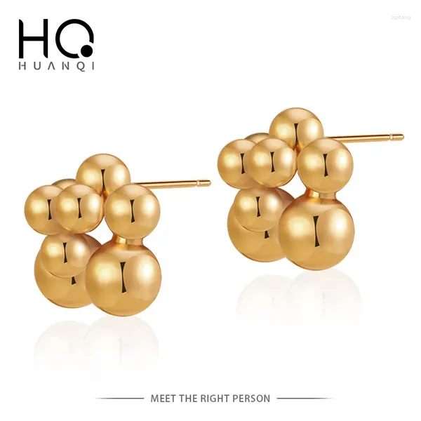 Brincos de garanhão HUANQI 2023 Irregular Multi Pequenas Bolas de Cor de Ouro Metal para Mulheres Moda Vintage Tendência Jóias Presentes