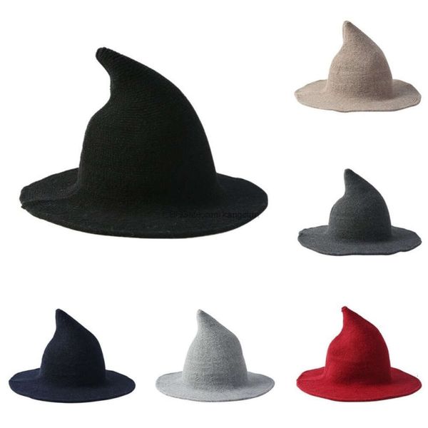 Halloween Hexenhut Männer Frauen Wolle stricken Mode solide Hut Freundin Geschenke Party Kostüm Hut Party Cosplay Kostüm Zauberer Hüte