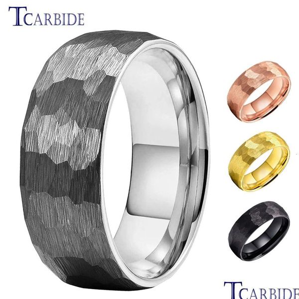 Bandringe Bandringe 4 mm 6 mm 8 mm Mticolor Herren Damen Wolfram-Ehering Mti-facettiert gehämmert gebürstet Finish Mode Geschenk Schmuck Co Ot7O5