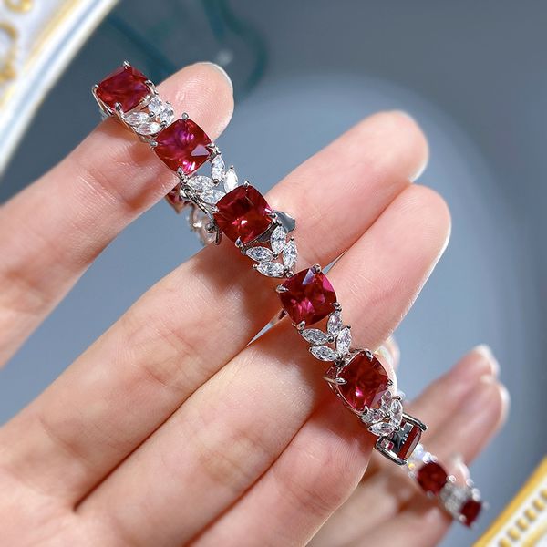 Шарм Ruby Moissanite Braclet Браслет 100% Реал 925 Серебряные свадебные браслеты стерлингов для женщин