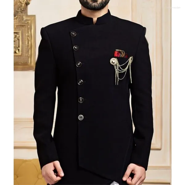 Herrenanzüge, Schwarz, stilvoll, spezieller Schnitt, Anzug für Männer, Bandhgala, Jacke, Blazer, Design, maßgeschneidertes Indowestern-Set (Jacke, Hose)