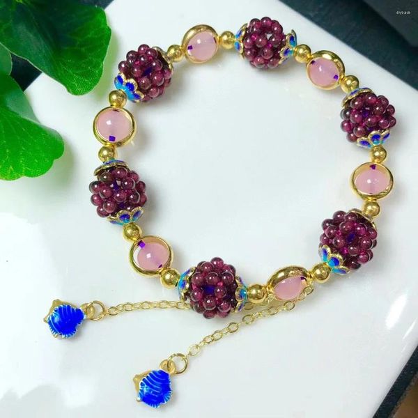 Link Pulseiras Natural Roxo Garnet Pulseira Pulseira String Charms Handmade Fortune Energy Bangle Mineral Mulher Amuleto Jóias Presente 1 PCS 11mm