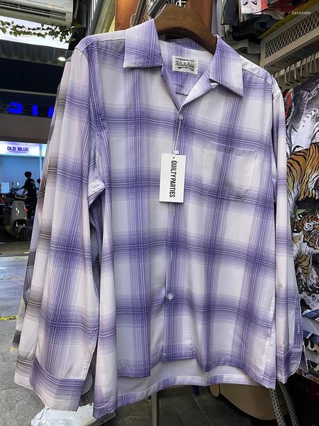 Camisas casuais masculinas Wacko Maria roupas camisa xadrez série de alta qualidade marca japonesa inteligente outono manga longa