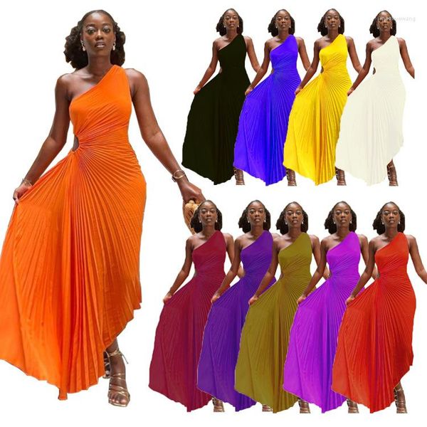 Freizeitkleider 2023 Slim Fit Einfarbig Eine Schulter Hohl Plissee Abendkleid Elegant Sexy Party Vestidos