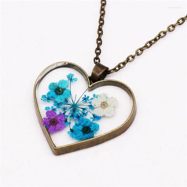 Pendentif colliers vraies fleurs résine femmes collier mode coeur bijoux