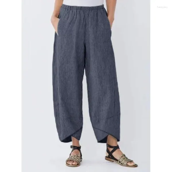 Pantaloni da donna Pantaloni estivi di grandi dimensioni con tasche bianche in vita in gomma e casual lungo per donna elegante e sciolto