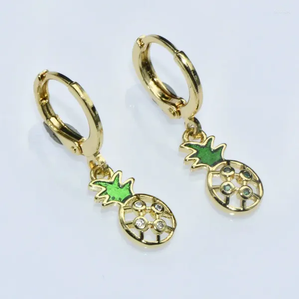 Серьги-кольца, уникальный дизайн, позолоченные, медные, зеленые, белые, с цирконами, полый ананас для женщин