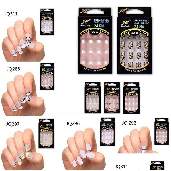 Unhas Falsas 24 Pcs Impressionantes Designs Francês Abs Resina Falso Prego Set Fl Manicure Art Dicas Drop Delivery Saúde Salão de Beleza Dhg9E