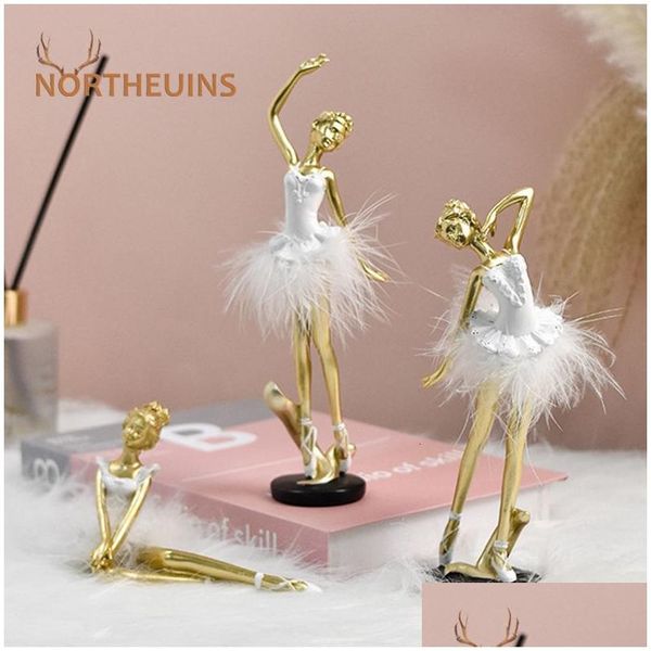 Objetos Decorativos Estatuetas Objetos Decorativos Estatuetas Northouins Nordic Deluxe Cute Ballet Girl Resina Corpo Dançarino Estátua Família Dhgvt