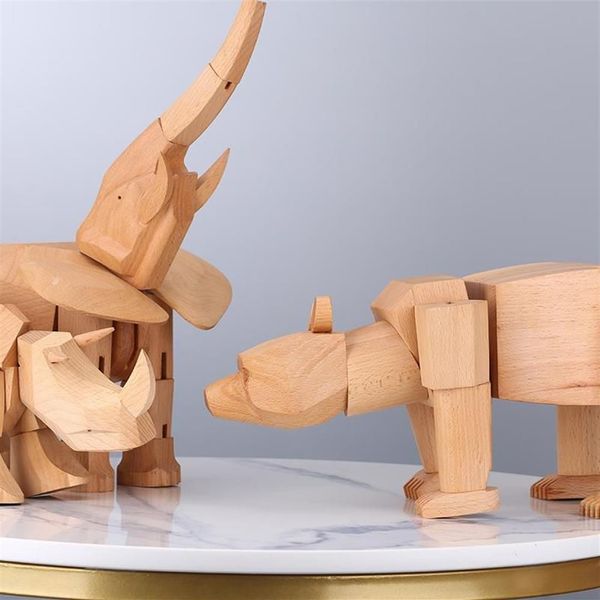 Dekorative Objekte Figuren handgemachte Holz Bär Miniatur Tier Holz Handwerk Home Decor moderne nordische Dekoration Zubehör Fo284J