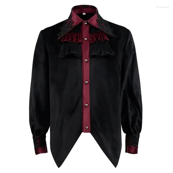 Camicie casual da uomo Camicia medievale Steampunk Gotico Camicette nere Pirata Vampiro Cosplay Costume di Halloween Camicetta vittoriana per uomo