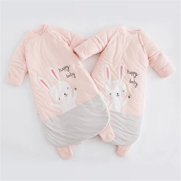 Sacos de dormir de algodão sacos de dormir bebê unissex saco de dormir destacável mangas compridas cobertor de coelho quente crianças pijamas para crianças cama 231124