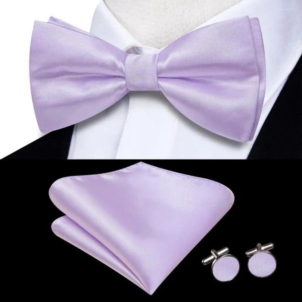 Fliegen Hallo-Krawatte Solide Violett Lila Männer Krawatte Einstecktuch Manschettenknopf Vorgebundene Seide Schmetterling Knoten Fliege Für Männer Business Party Großhandel
