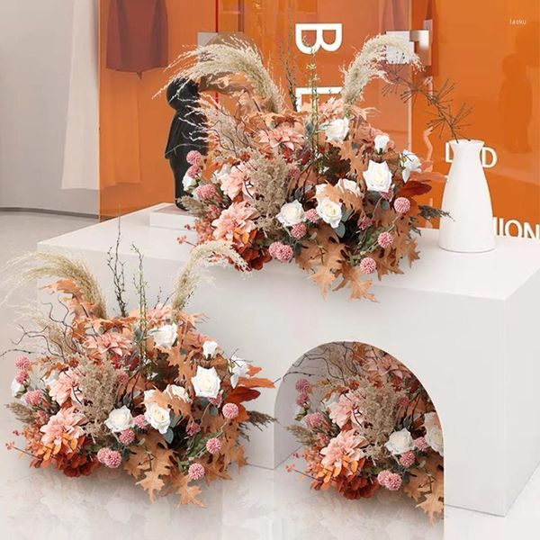 Flores decorativas pampas folhas de grama Flowe Row Centerpieces Tabela Tabela Floral Ball Road Lead Frower Party Window Shop Adeços