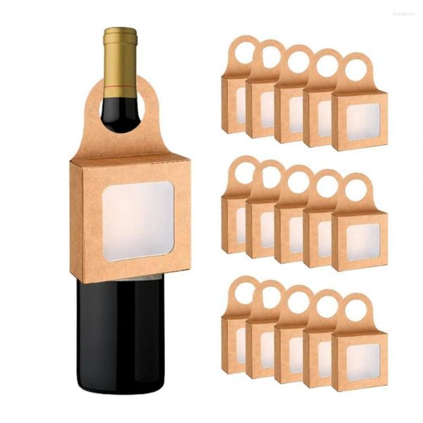 Confezione regalo 25 pezzi 9x9x3cm Scatole appese Finestra visibile Accessori per vino pieghevoli di grande capacità Confezione di bottiglie di carta kraft