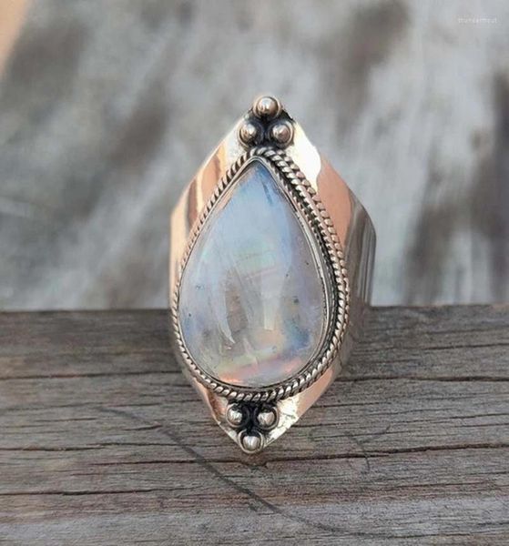 Anéis de cluster vintage feminino branco moonstone jóias delicada prata cor noivado grande para mulheres luxo gota de água anel de casamento