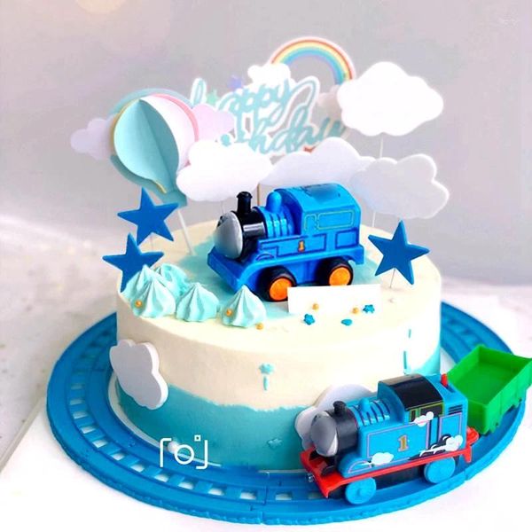 Ferramentas de bolo pequeno trem topper feliz aniversário festa decoração crianças trilha brinquedo ferroviário crianças chá de bebê cozimento