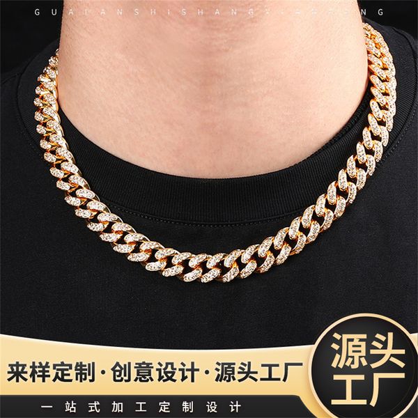 Halskette für Herrenkette kubanische Glieder Goldketten iced out Schmuck Diamantkette 12 mm voller Diamant Hiphop vergoldet
