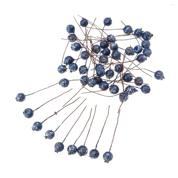 Fiori decorativi 50 pezzi blu frutta bacche agrifoglio fiore artificiale pick natale fai da te decorazioni per la casa ornamento (12 mm) rosso ciliegia