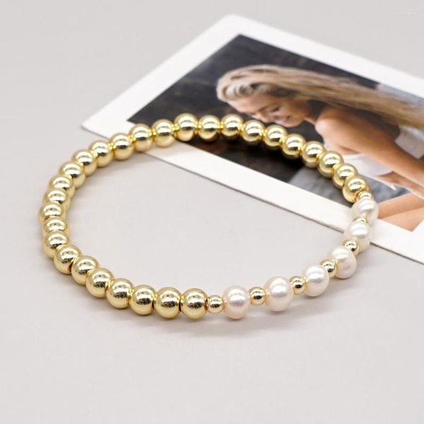 Braccialetti con ciondoli Regalo fatto a mano elastico con perline placcate oro non sbiadito per donna Uomo Bracciale con perle irregolari naturali Gioielli di moda