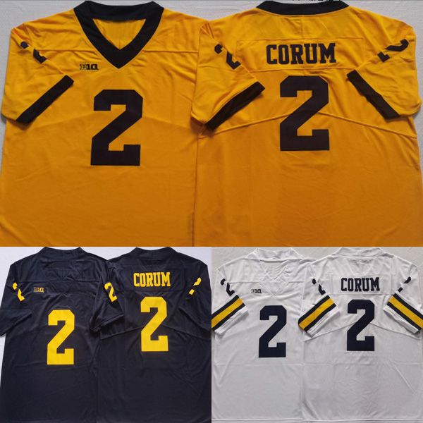 Hombres universidad Michigan Wolverines jerseys blanco azul amarillo 2 Blake Corum desgaste de fútbol americano universidad adulto tamaño jersey cosido orden de mezcla