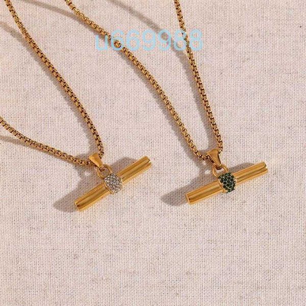 Colares de pingente de cristal verde cor strass t barra quadrada pérola corrente de aço inoxidável banhado a ouro colar atacado jóias de nataluvq3