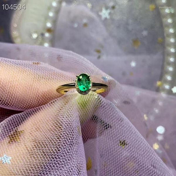 Anelli a grappolo Anello classico con pietra preziosa verde smeraldo con oro 18 carati per le donne Certificato di gemma naturale Regalo di compleanno per gioielleria raffinata