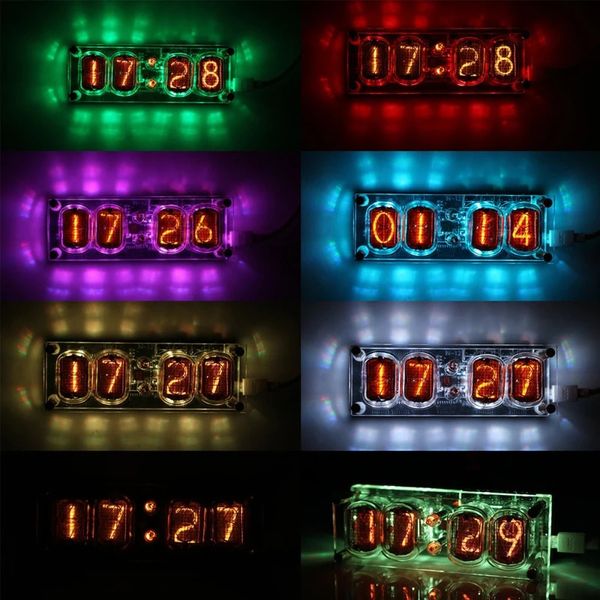 Standuhren Punk-Stil Tischröhrenuhr RGB Glow Tube Clock Kunststoffsockel LED Elektronischer digitaler Wecker Timer Weihnachtsgeschenk 231123