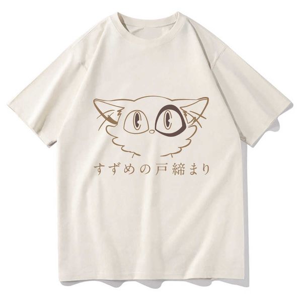 Herren T-Shirts Anime Suzume No Tojimari T-Shirt Katzenliebhaber Daijin Menwomen Ästhetisches T-Shirt Unisex Vintage Print Oversize Tops Baumwoll-T-Shirt Z0424