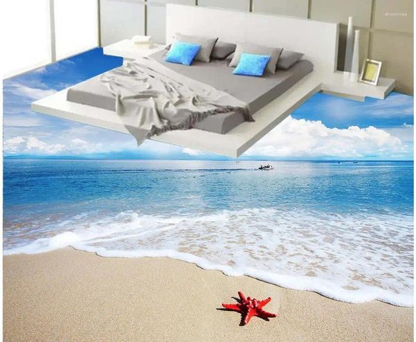 Wallpapers 3d piso oceano praia autoadesivo pvc impermeável decoração de casa