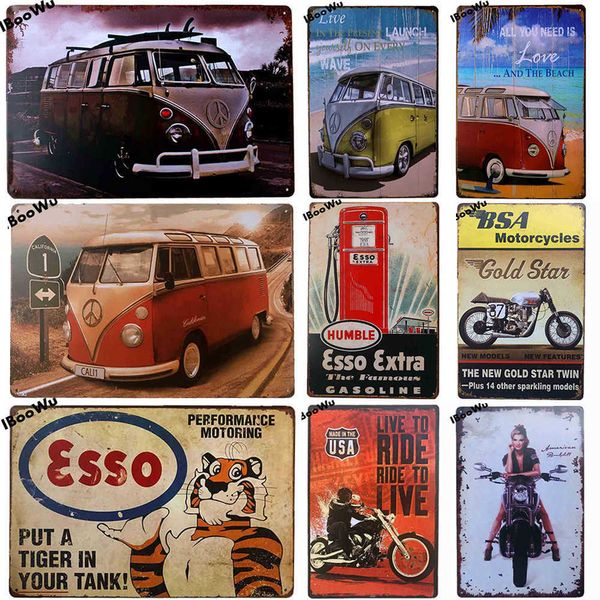 Duvar Kağıtları 1 PC Motocicleta Cartaz Vintage Nibus Retro Metal Tin Placa Sinais Pub Bar Garagem Casa Decorao Da Parede 20x30cm J230224