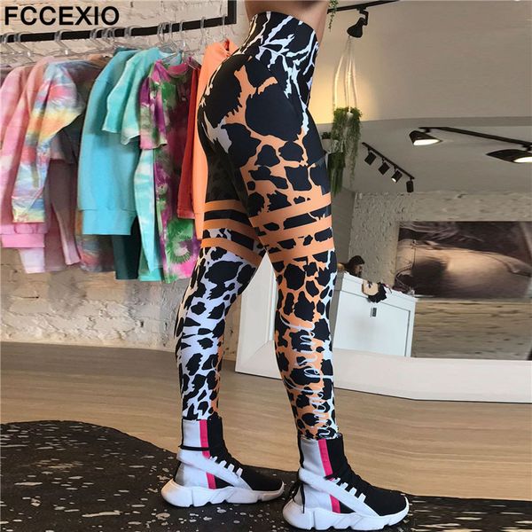 Женские леггинсы Fccexio Leopard Stripe 3D Print Women's Women's Throup Up Trung Колготки женские повседневные брюки фитнес колготки 230424